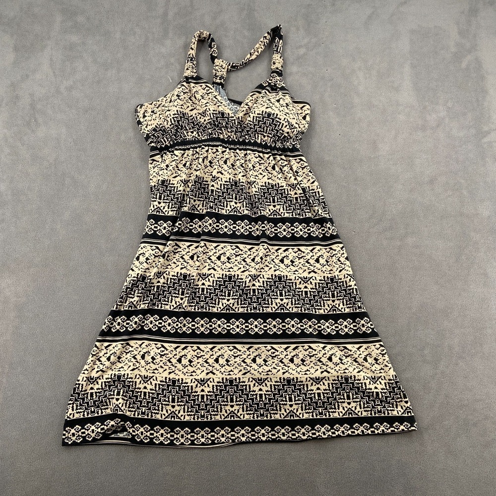 Hippie Rose A Line‎ Midi Dress Womens L Cream Black Geometric Pleated Racerback